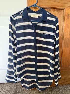 Abercrombie & Fitch Navy and White Striped Shirt